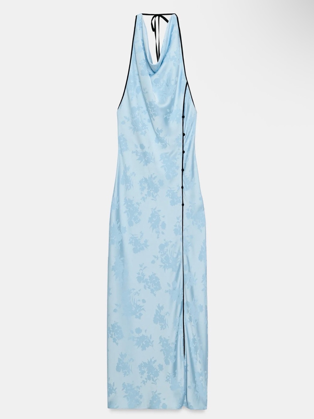Zara Pale Blue Maxi Dress with Black Piping
